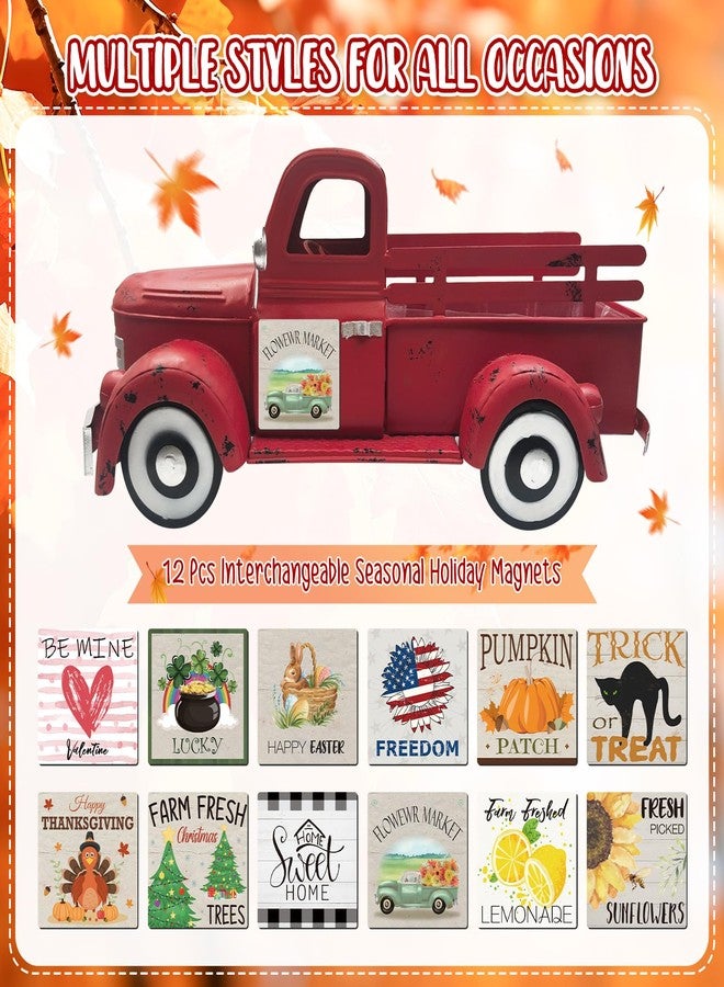 Teeloray Christmas Red Truck Decor 13.4 Inch Farmhouse Vintage Metal Truck with 12 Magnets Indoor Christmas Table Decorations for Home Kitchen Mantel Winter Holiday Xmas Interchangeable Seasonal Decor - Image 3